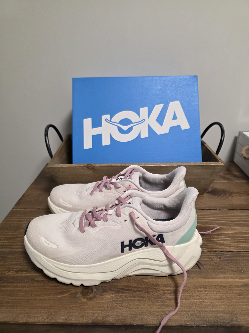 HOKA Women's Pale Pink and Mint Running Shoes